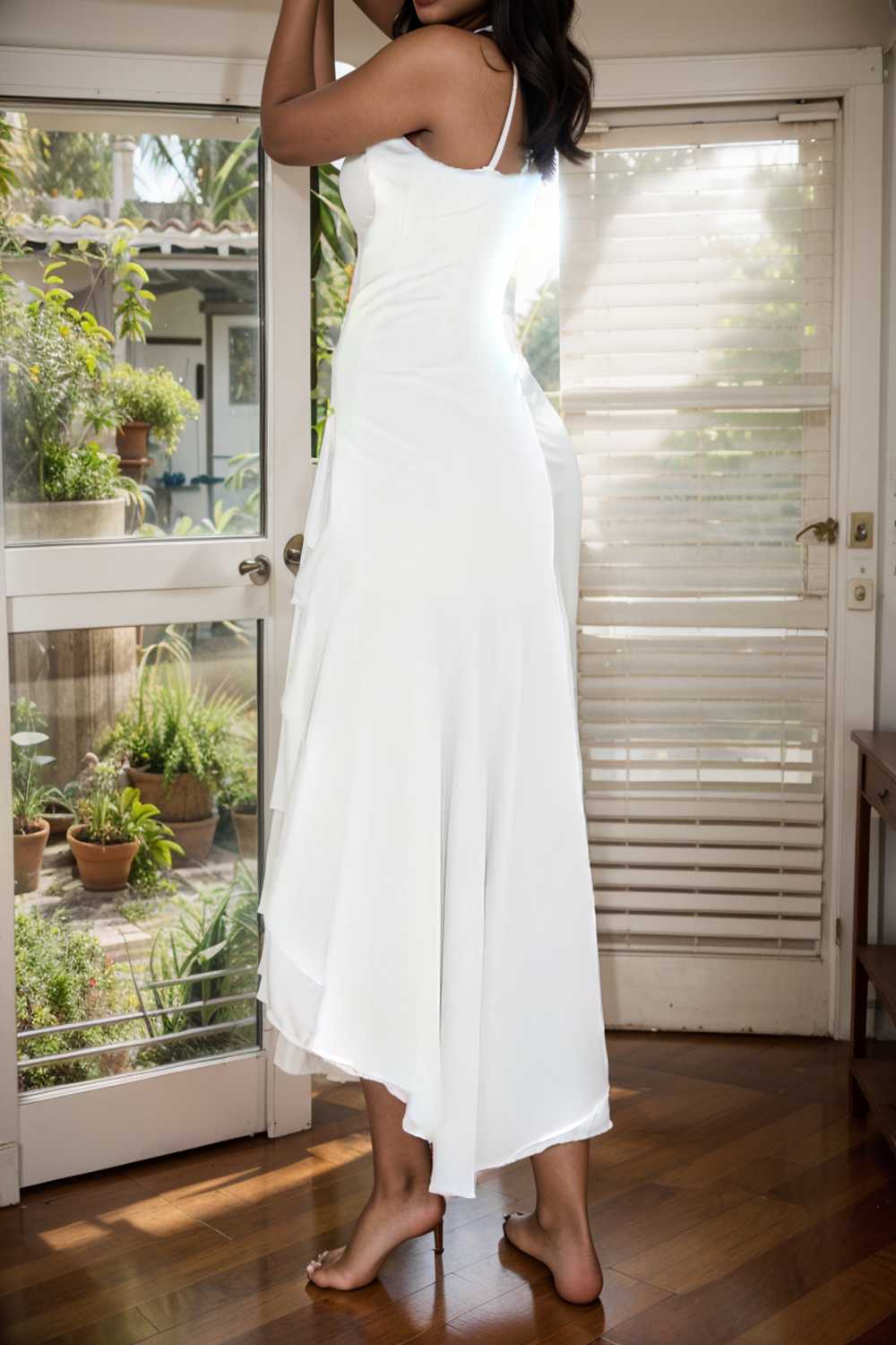 charming sling open back ruffled irregular dress 110433