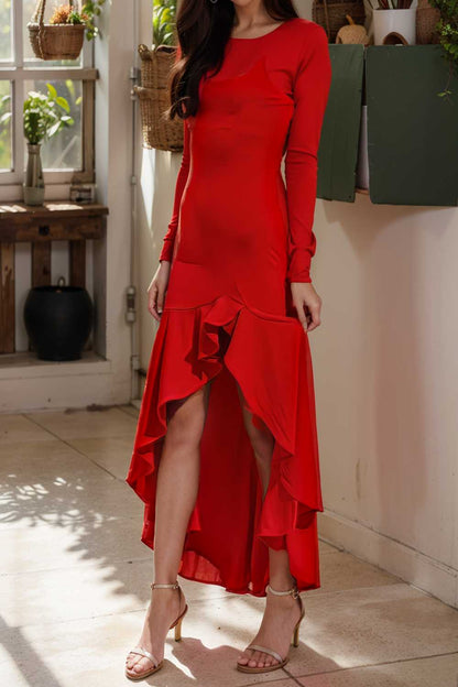 charming sling open back ruffled irregular dress 111203