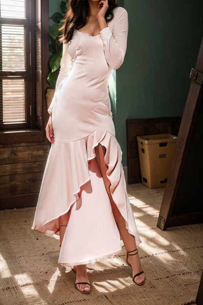 charming sling open back ruffled irregular dress 106047