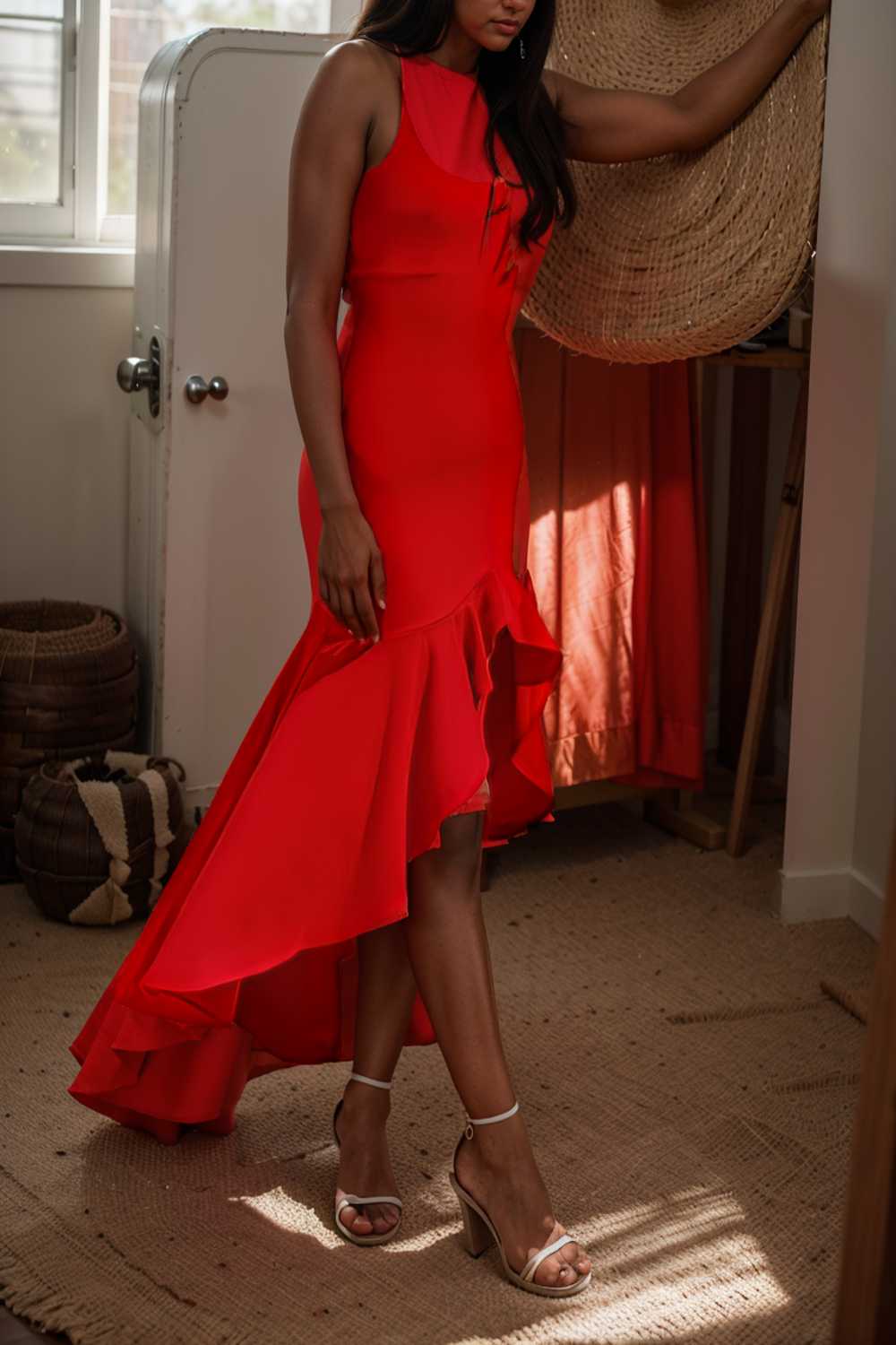 charming sling open back ruffled irregular dress 106032