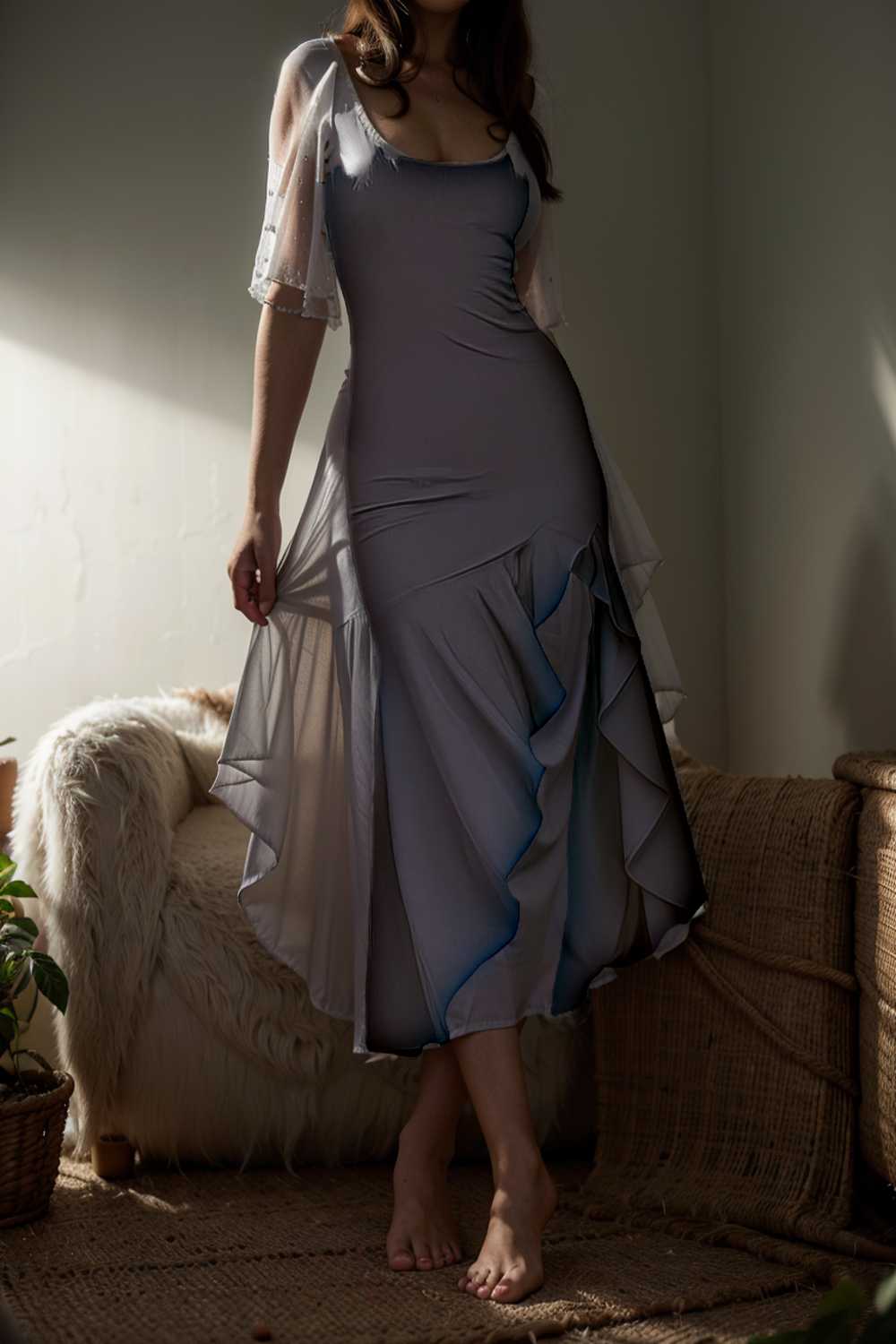 charming sling open back ruffled irregular dress 105609