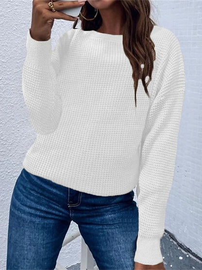 Women's Pullover Sweater Jumper Crew Neck Waffle Knit Acrylic Oversized Fall Winter Regular Outdoor Daily Going out Stylish Casual Soft Long Sleeve Solid Color Black White Blue S M L