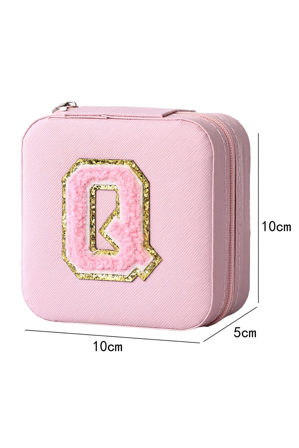 Chenille Letter Graphic Mini Jewelry Box with Mirror - Pink