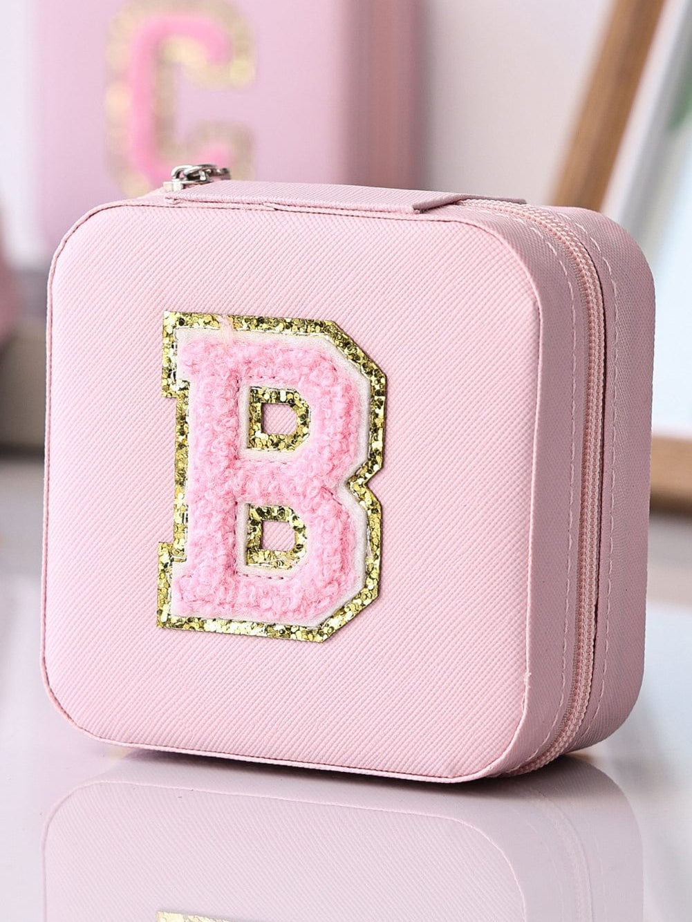 Chenille Letter Graphics Mini Jewelry Case with Mirror