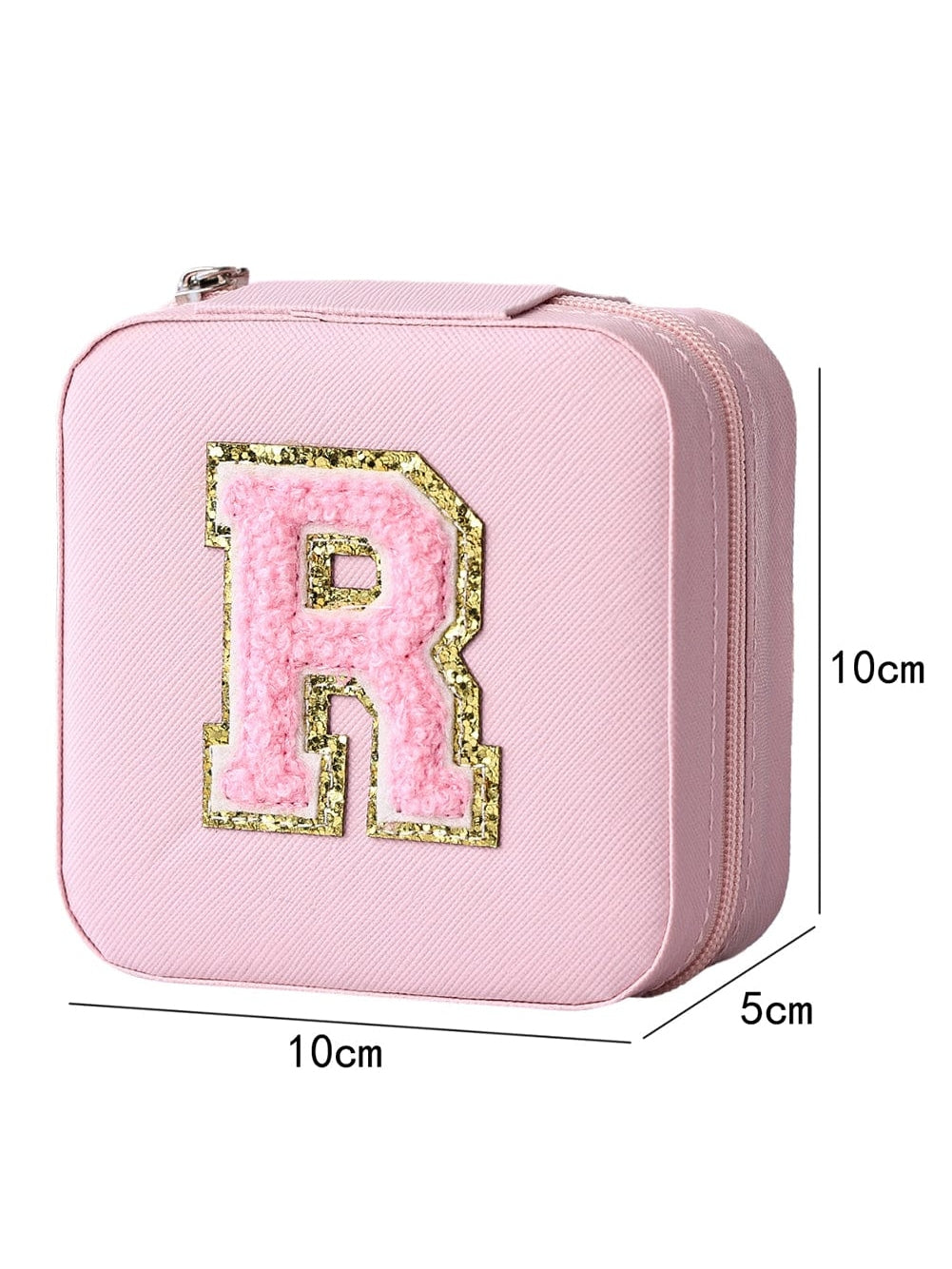 Chenille Letter Pink Jewelry Box with Mirror and Storage