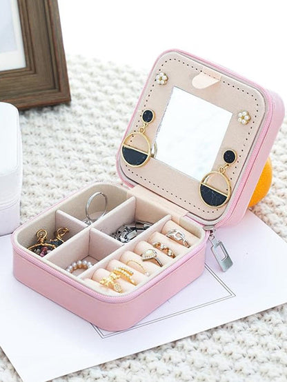 Chenille Letter Pink Jewelry Box with Mirror and Storage