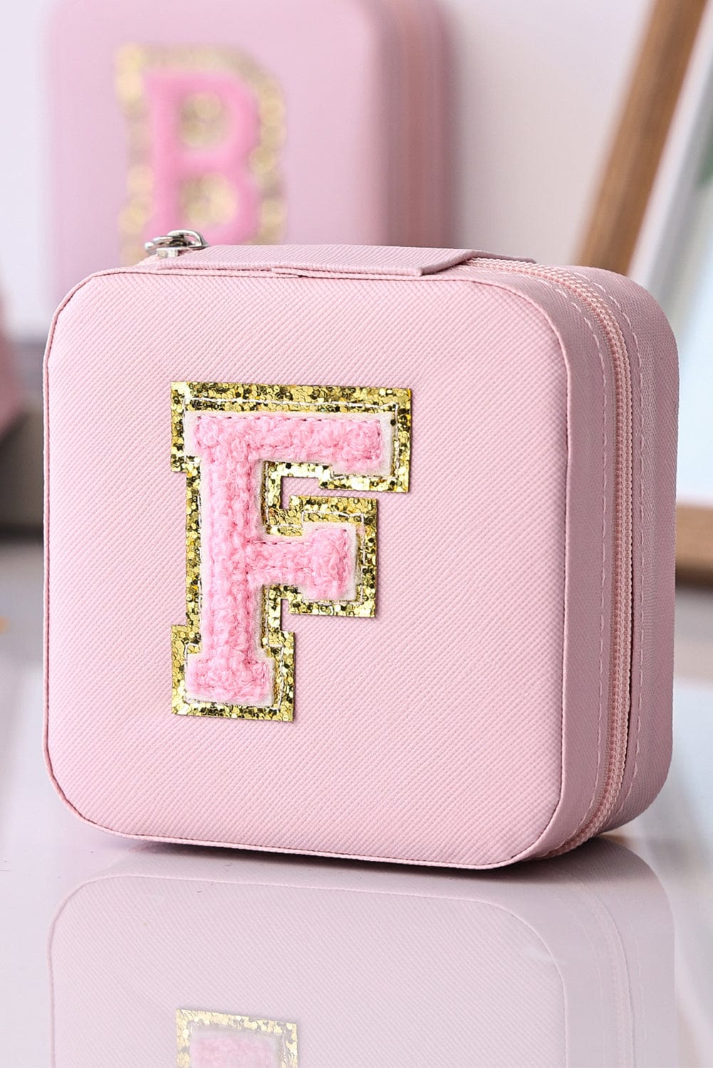 Chenille Letter Pink Jewelry Organizer Box