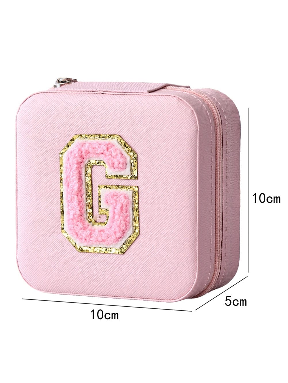 Chenille Letter Pink Jewelry Storage Case with Mirror