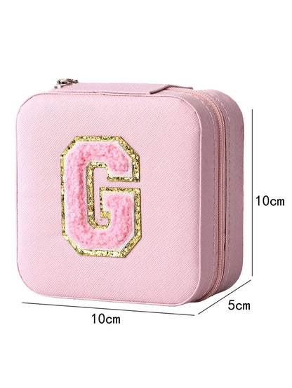 Chenille Letter Pink Jewelry Storage Case with Mirror