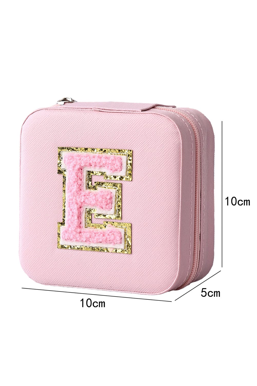 Chenille Patch Pink Letter E Jewelry Storage Case