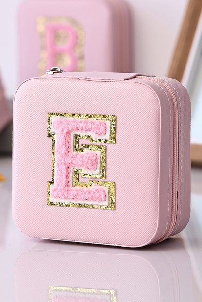 Chenille Patch Pink Letter E Jewelry Storage Case