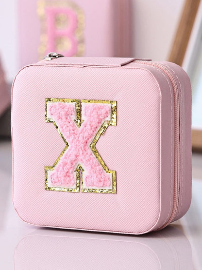 Chenille Pink Graphic Jewelry Case with Built-In Mirror