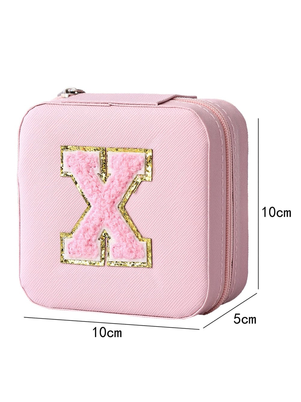 Chenille Pink Graphic Jewelry Case with Built-In Mirror