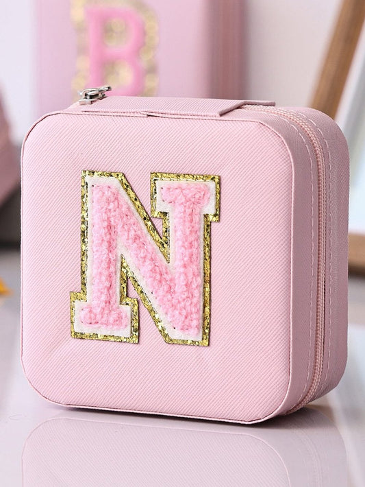 Chenille Pink Monogram Jewelry Storage Case