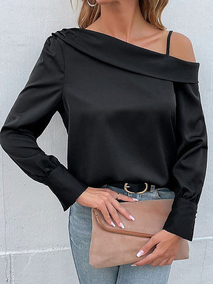 Chic One-Shoulder Black Long Sleeve Top