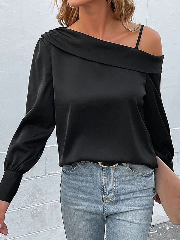 Chic One-Shoulder Black Long Sleeve Top