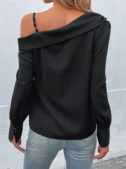 Chic One-Shoulder Black Long Sleeve Top