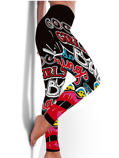 Women's Yoga Pants Tummy Control Butt Lift High Waist Yoga Fitness Gym Workout Tights Leggings Bottoms Floral Black / Red White+Yellow White Spandex Winter Sports Activewear Stretchy / Athletic - LuckyFash™