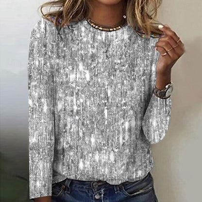 Women's T shirt Tee Graphic Daily Weekend Print Silver Long Sleeve Elegant Fashion Basic Round Neck Fall & Winter