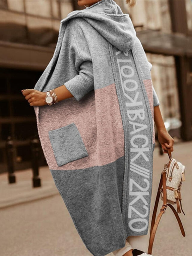 Women's Windproof Warm Outdoor Street Daily Vacation Patchwork Pocket Print Open Front Hoodie Casual Street Style Color Block Loose Fit Outerwear Long Sleeve Winter Fall Pink Yellow White S M L XL - LuckyFash™