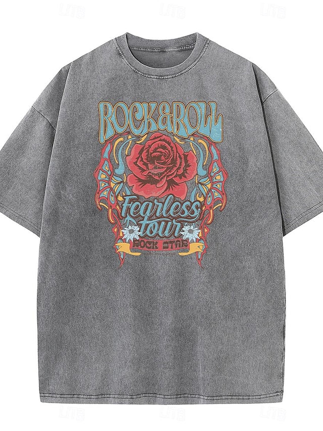 Women's T shirt Tee Acid Wash 100% Cotton Rose Wild Western Rock and Roll Coachella Fearless Daily Summer