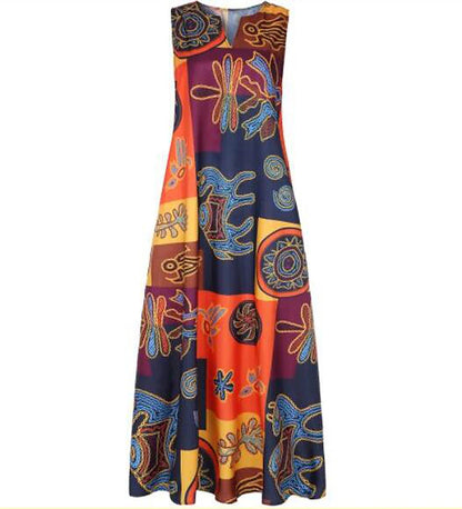 Women‘s Plus Size Curve Holiday Dress Print V Neck Print Sleeveless Spring Summer Vintage Casual Maxi long Dress Daily Vacation Dress