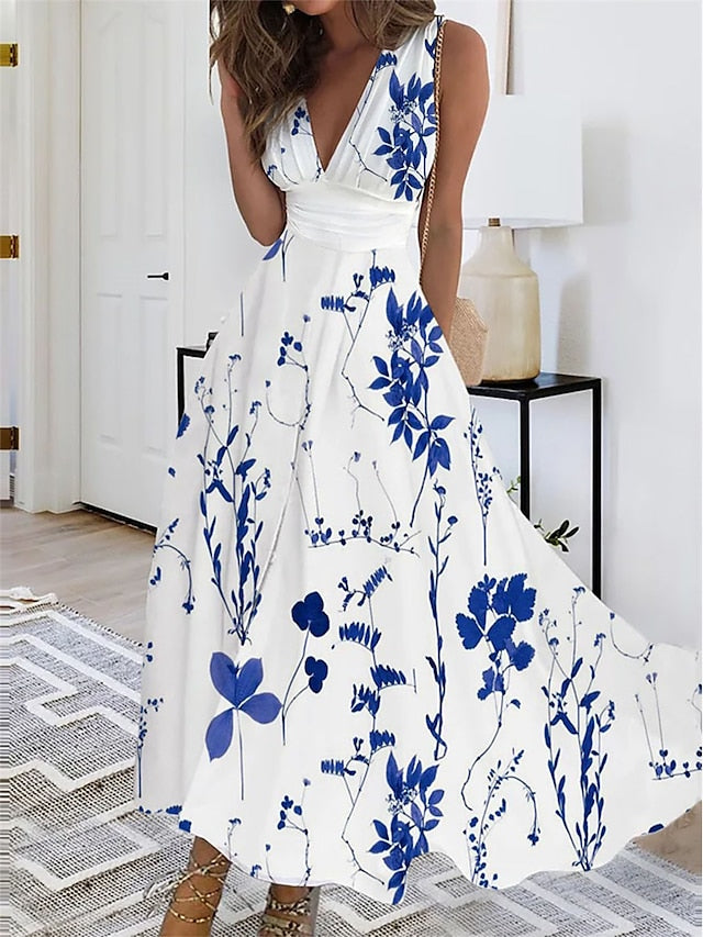 Women's Long Dress Maxi Dress Casual Dress Swing Dress A Line Dress Ombre Fashion Streetwear Outdoor Daily Date Print Sleeveless V Neck Dress Regular Fit White Pink Red Summer Spring S M L XL XXL - LuckyFash™