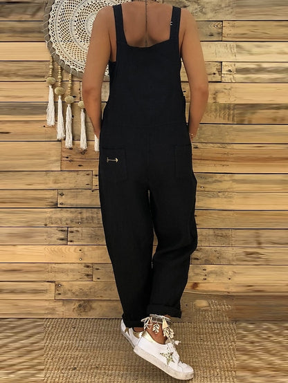 Womens Jumpsuits Casual Summer Overall Pocket Solid Color Square Neck Streetwear Daily Vacation Regular Fit Sleeveless Black Wine Blue S M L - LuckyFash™