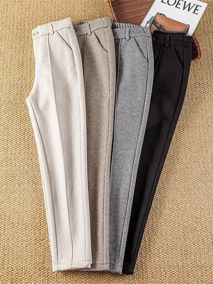 Women‘s Harem Pants Herringbone Pant Fleece Flannel Trousers Full Length Fashion Streetwear Daily Grey 4XL Fall Winter