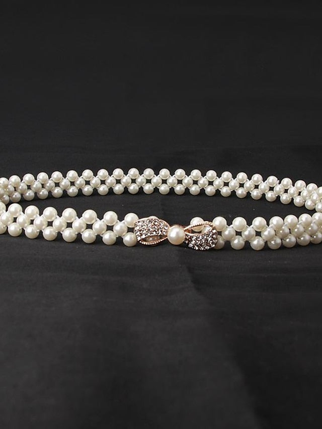ladies pearl waist chain korean version rhinestone pearl decorative belt fashion sweet dress elastic belt women wholesale - LuckyFash™