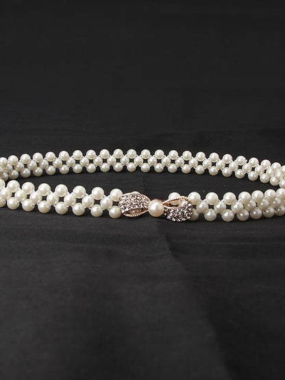 ladies pearl waist chain korean version rhinestone pearl decorative belt fashion sweet dress elastic belt women wholesale - LuckyFash™