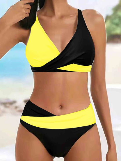 Women's Swimwear Bikini Plus Size Swimsuit Halter 2 Piece Color Block White Yellow Blue Bandeau Bathing Suits Sports Summer - LuckyFash™