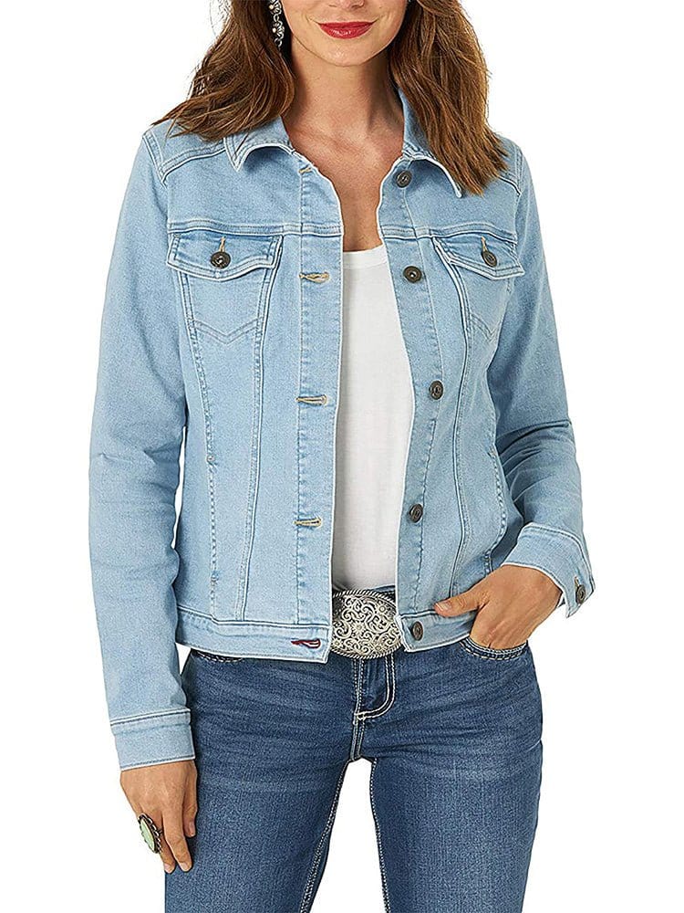 Classic Buttoned Pocket Blue Denim Jacket