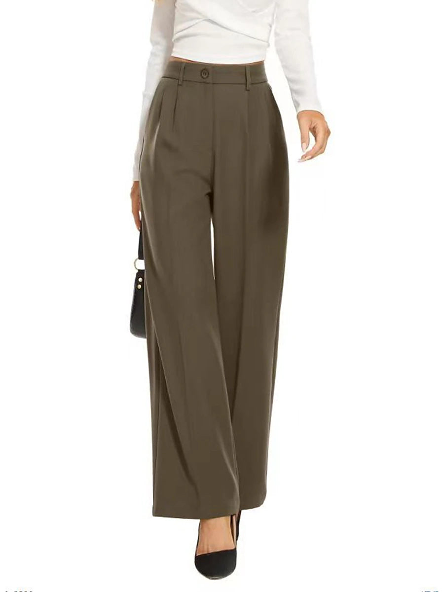 Women's Dress Pants Polyester Solid Color Light Blue Ivory white Elegant High Waist Full Length Office Street Fall Winter