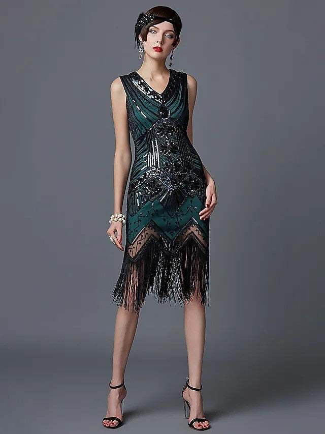 The Great Gatsby Charleston Plus Size Roaring 20s 1920s Cocktail Dress Vintage Dress Flapper Dress Prom Dress Prom Dresses Women's Feather Costume Vintage Cosplay 1 Necklace New Year - LuckyFash™
