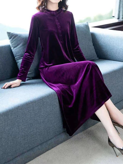 Women's Velvet Dress Prom Dress Party Dress Velvet Crew Neck Long Sleeve Vacation Black Wine Winter