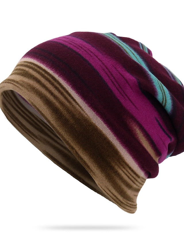 New Unisex Stripe Print Beanie Hat Women Soft Autumn Winter Warm Hat Scarf Casual Outdoor Hip Hop Cap - LuckyFash™