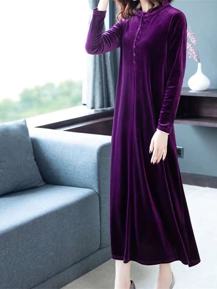 Women's Velvet Dress Prom Dress Party Dress Velvet Crew Neck Long Sleeve Vacation Black Wine Winter