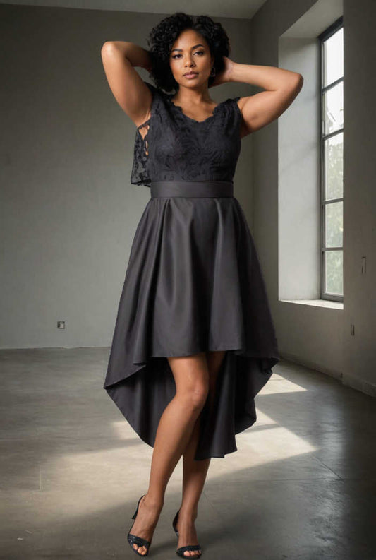 cocktail party floral embroidery lace crew neck elegant classic midi dress 145364