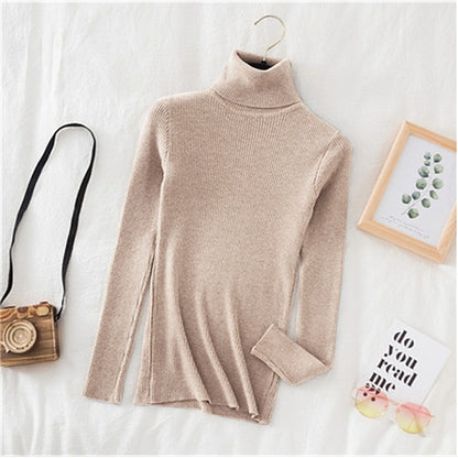 Women's Pullover Sweater Jumper Turtleneck Ribbed Knit Spandex Knitted Thin Fall Winter Daily Basic Casual Long Sleeve Solid Color caramel Black White One-Size 2XL / 3XL S / M