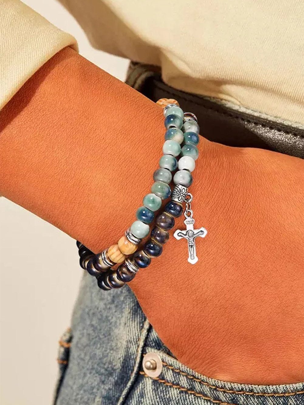 Colorful Dual-Layered Cross Beaded Wristlet