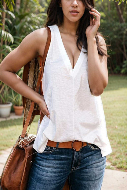 comfort sleeveless v neck tank top in solid colors 108285