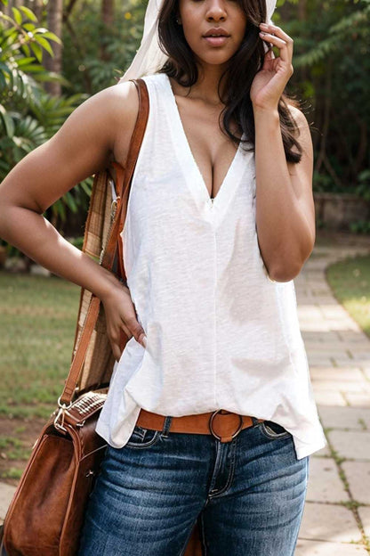 comfort sleeveless v neck tank top in solid colors 107400