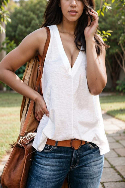 comfort sleeveless v neck tank top in solid colors 108280