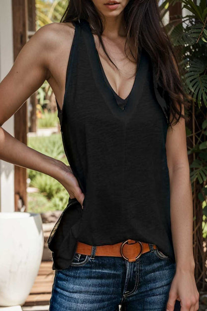 comfort sleeveless v neck tank top in solid colors 108278
