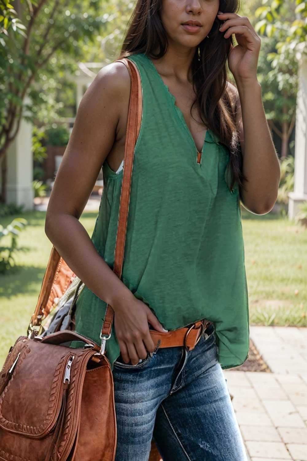 comfort sleeveless v neck tank top in solid colors 108270