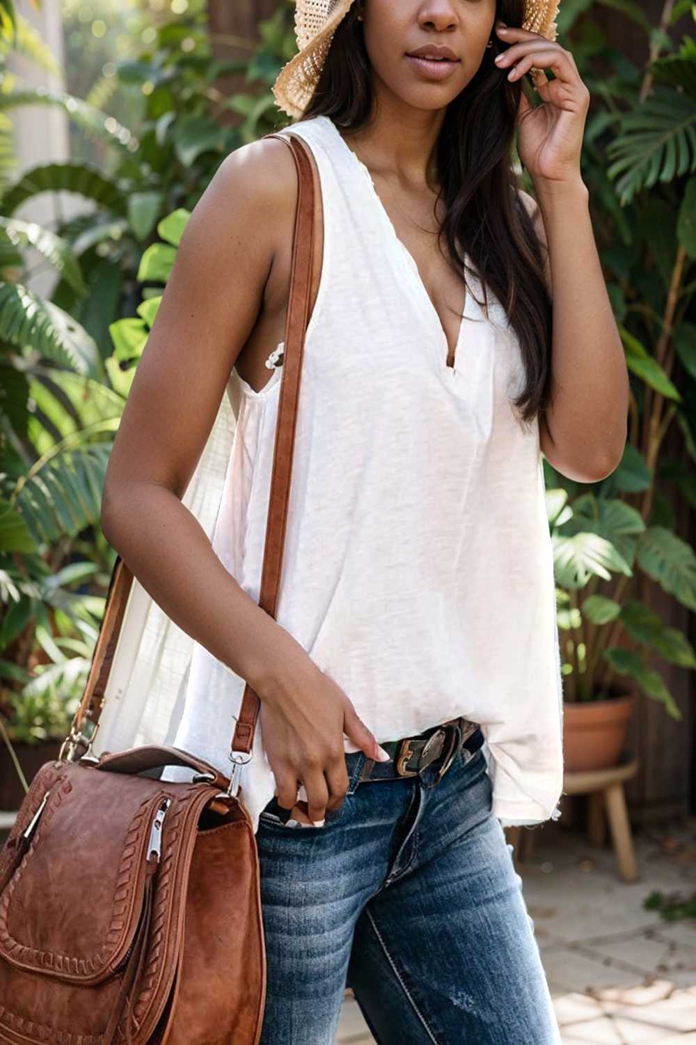 comfort sleeveless v neck tank top in solid colors 106306