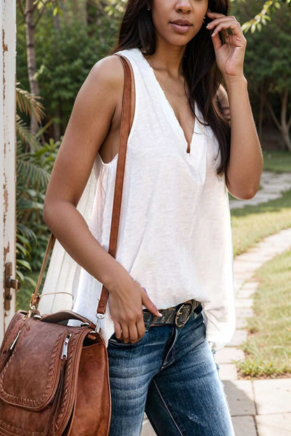 comfort sleeveless v neck tank top in solid colors 106305
