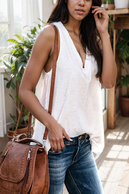 comfort sleeveless v neck tank top in solid colors 108254