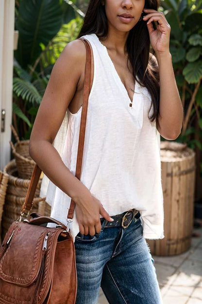 comfort sleeveless v neck tank top in solid colors 106294